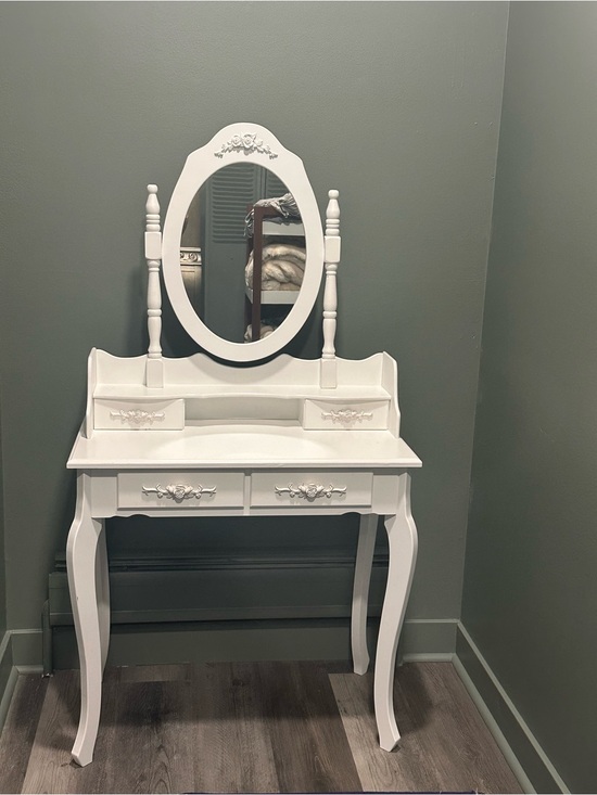 Other - White Vanity Dressing Table with Oval Mirror